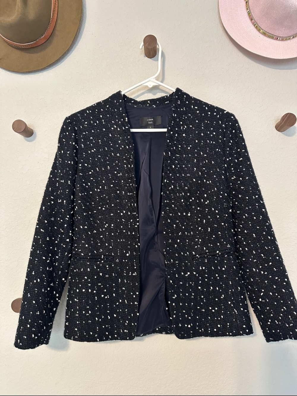 J. Crew Black Tweed Open-Front Blazer with White Flecks